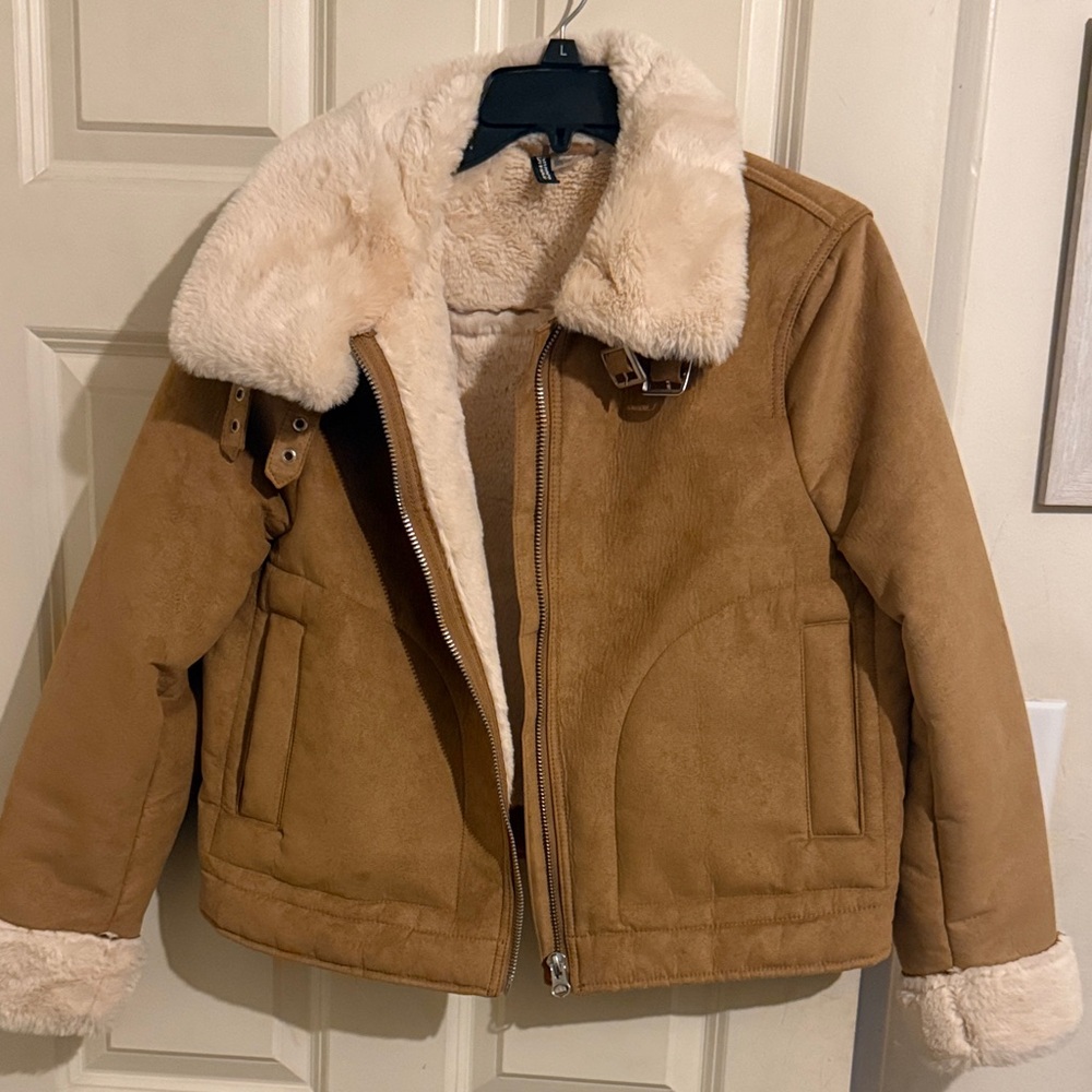 H&M Tan Jacket with Cream Fur Lining